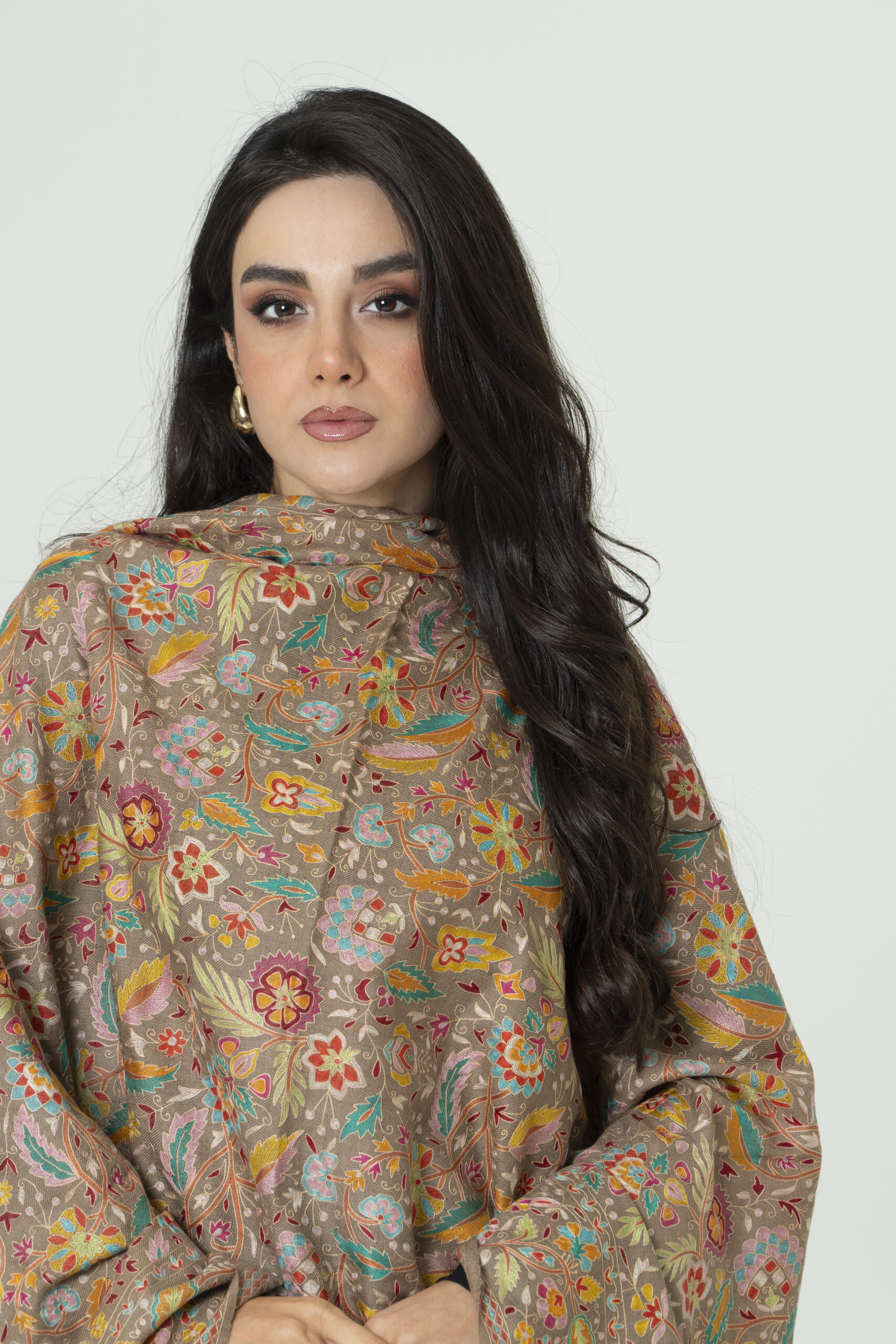 Vintage Kalamkari Frost brown Pashmina – Subtle Perfection