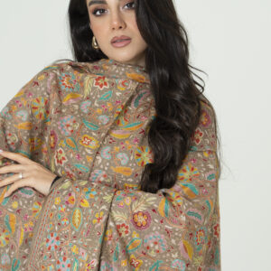 Alternative view of Vintage Kalamkari Frost brown Pashmina – Subtle Perfection