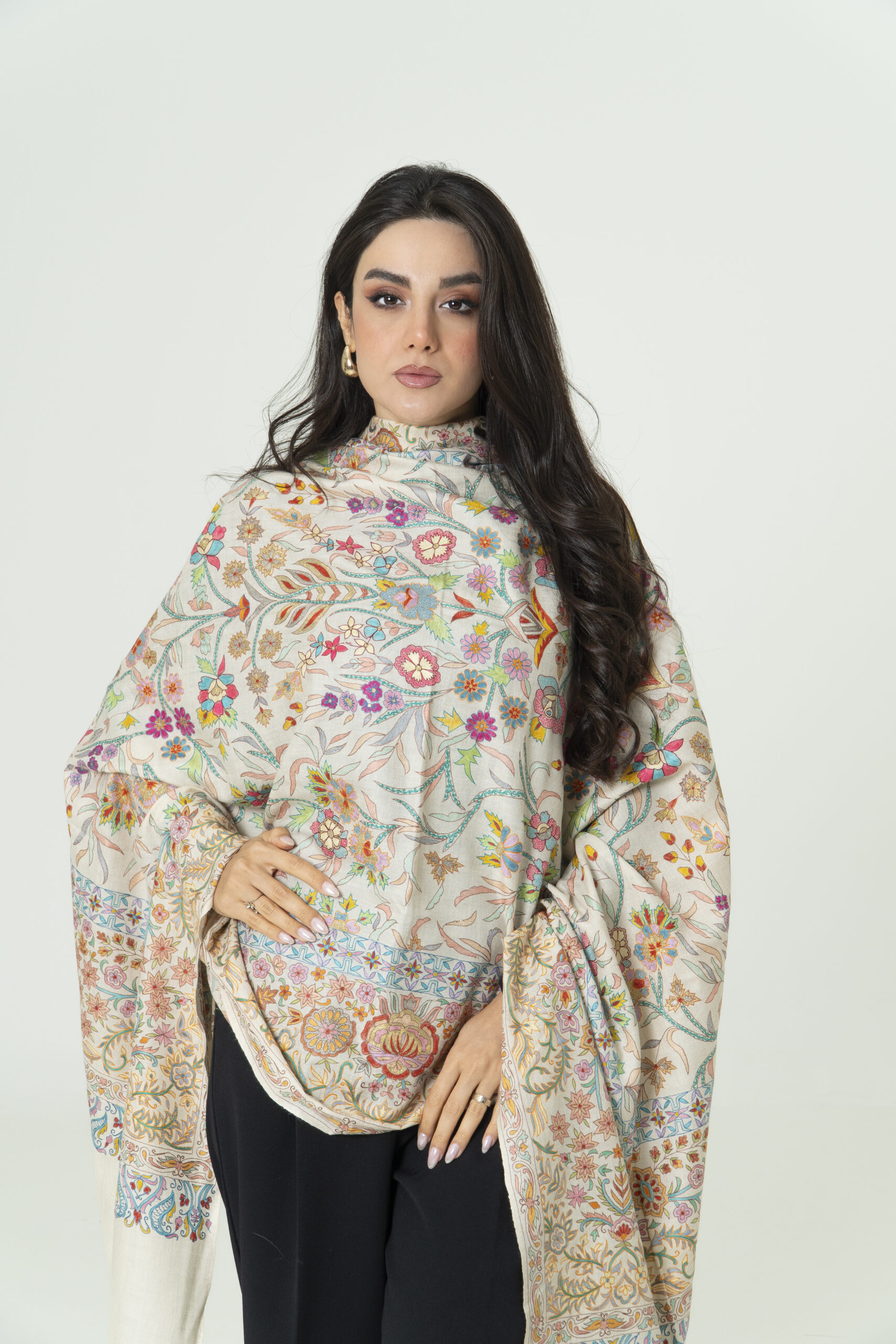 Kalamkari Pearl Mist Pashmina – Light Perfection