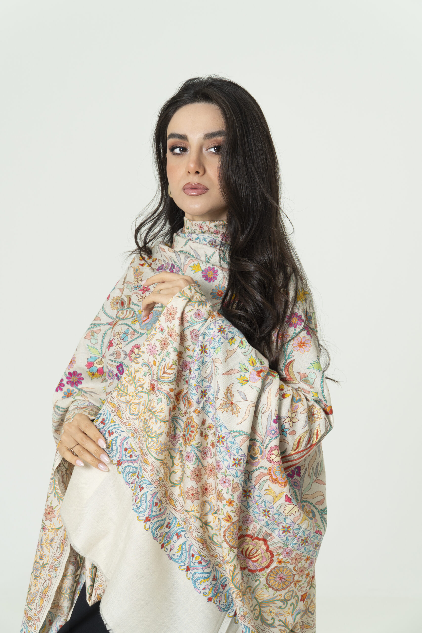 Kalamkari Pearl Mist Pashmina – Light Perfection - Image 2