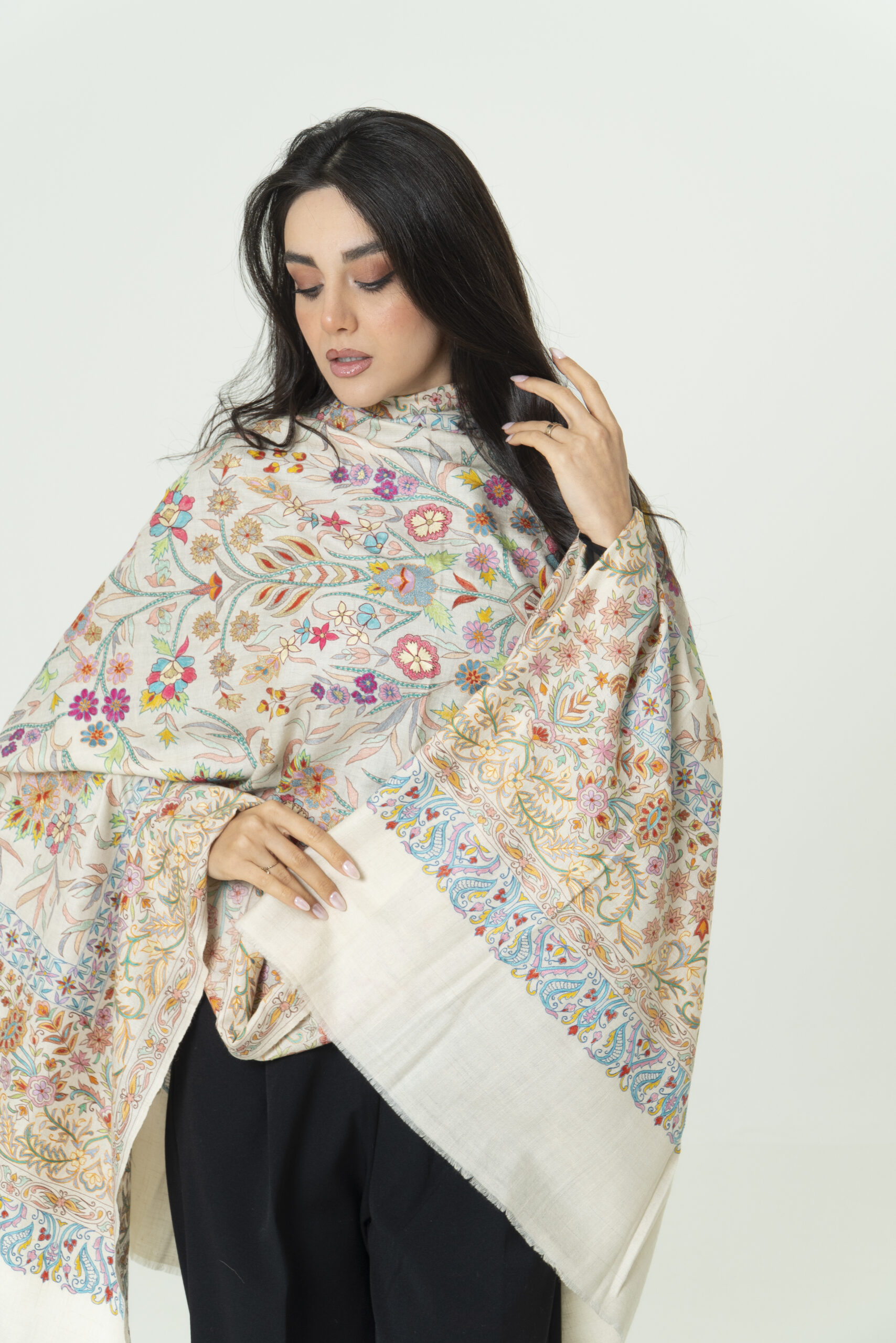 Kalamkari Pearl Mist Pashmina – Light Perfection - Image 4
