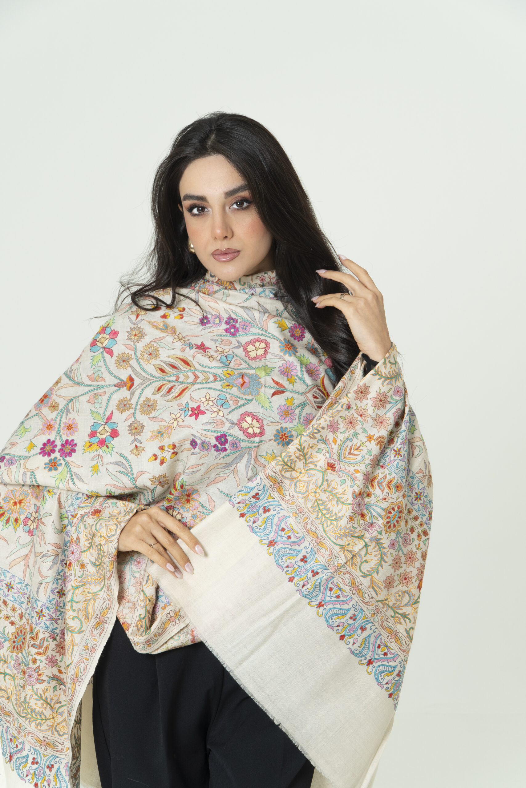 Kalamkari Pearl Mist Pashmina – Light Perfection - Image 3